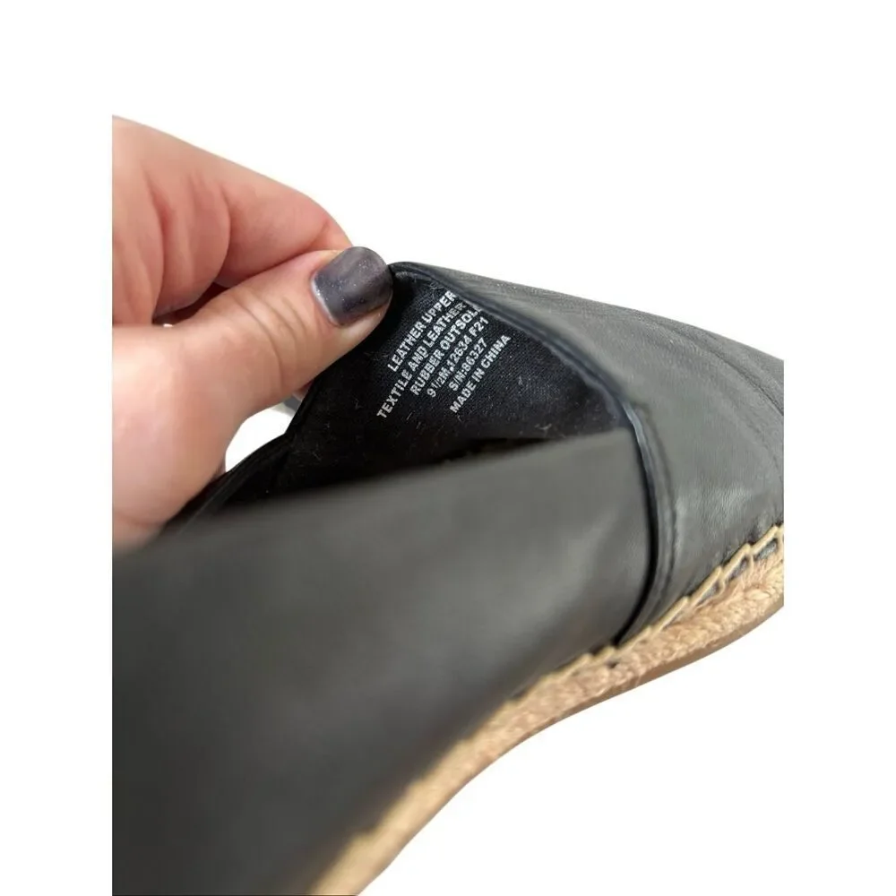 Tory Burch Black Nappa‎ Leather Espadrille Flats 9.5